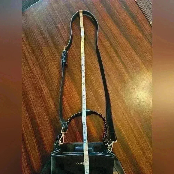 Carpisa Black Faux Leather Satchel Gold Hardware Detachable Cross-body Strap - Picture 16 of 16